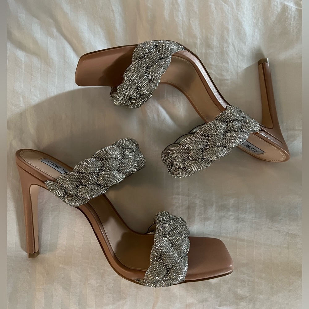 Sparkly Braided Silver Strappy Heels